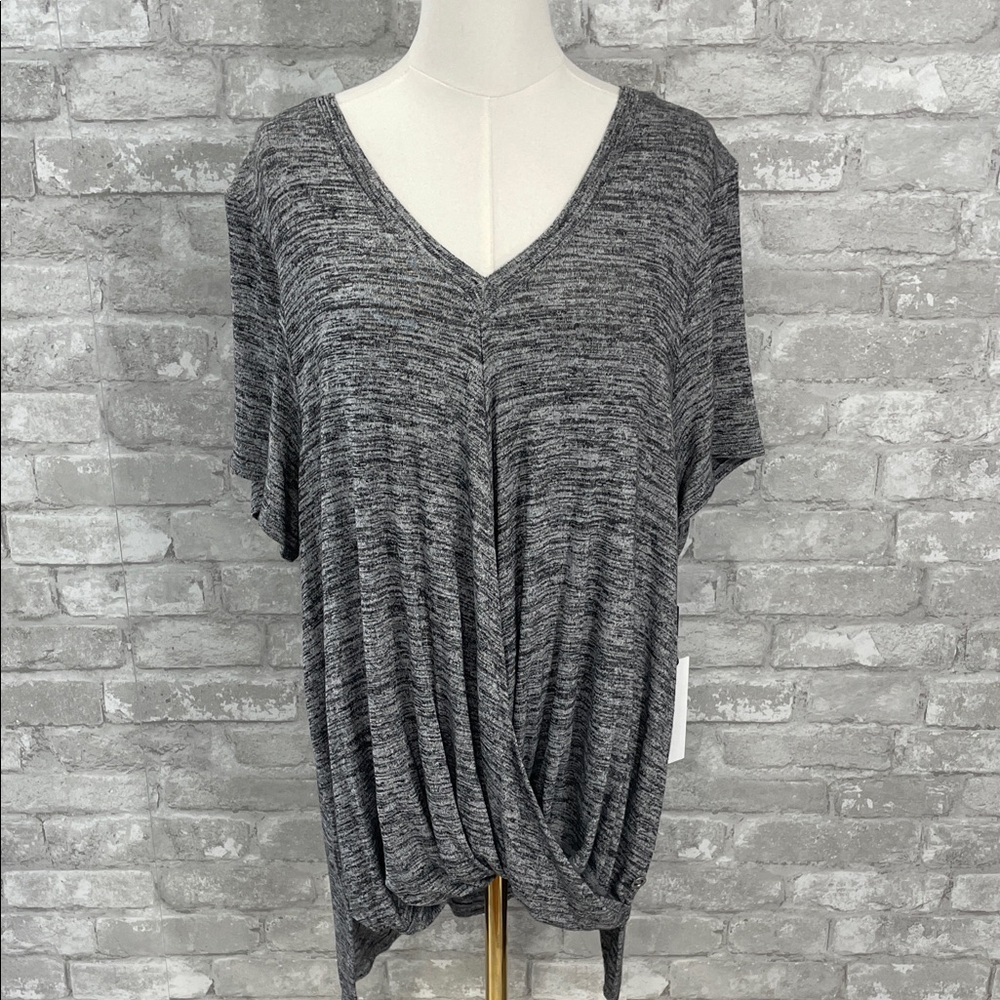 Calvin Klein Performance Charcoal Faux Wrap V-Neck Tee